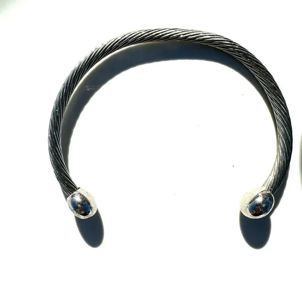 Textured sterling silver silver tone open cuff bracelet